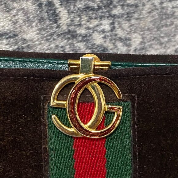 Vintage Gucci Sherry Line Suede and Leather Wallet Bi-fold with Chain - Picture 3 of 10
